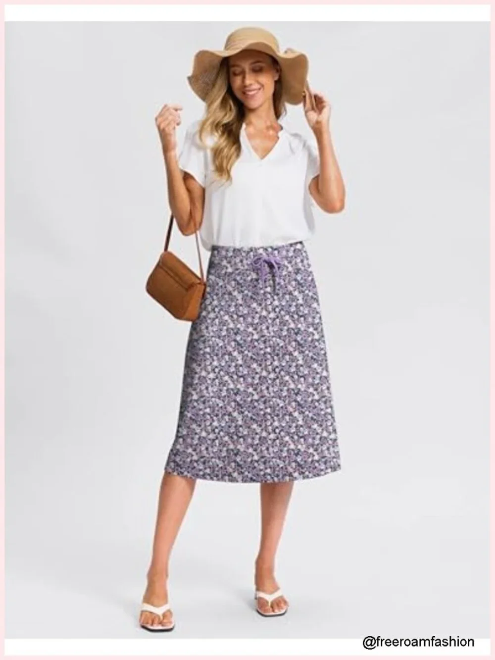High Waisted Midi Skort with Pockets Built-in Shorts Drawstring